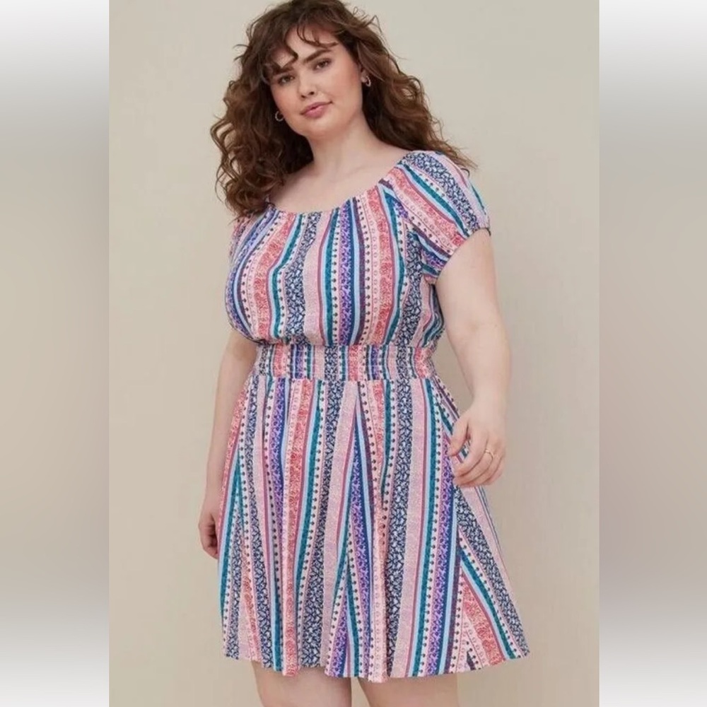 Torrid 00x 10 M/L Lenny Smocked Off-Shoulder Mini Dress